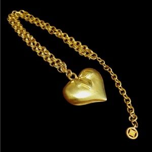 Givenchy Vintage Brushed Gold  Plated Heart Pendant Necklace